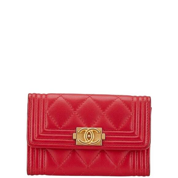 CHANEL Matelasse Coco Mark Business Card Case Pink Lambskin Women's